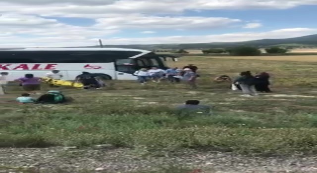 Pamukkale firmasına ait yolcu otobüsü tarlaya uçtu