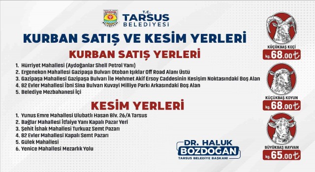 Tarsusta kurbanlık fiyatları ile satış ve kesim yerleri belirlendi