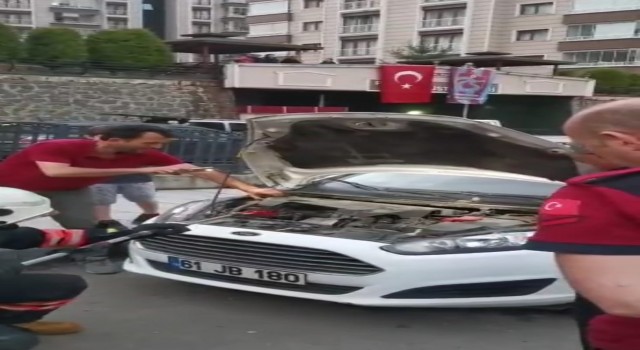 Trabzonda bir otomobilin motor kısmına giren yılanı itfaiye çıkardı