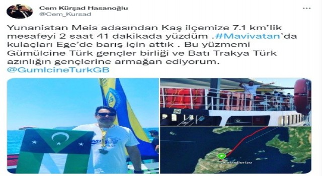 Yunanistandan Türkiyeye yüzerek geçti