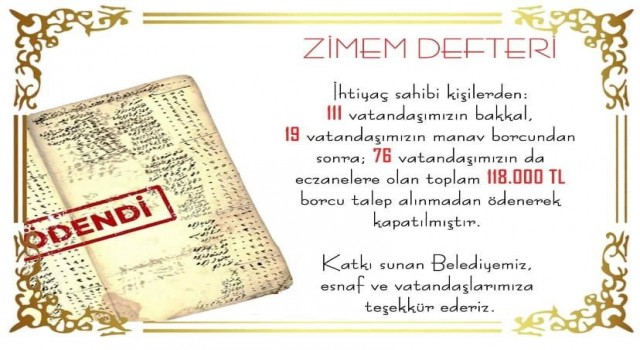 Zimem geleneğiyle 118 bin liralık borç silindi
