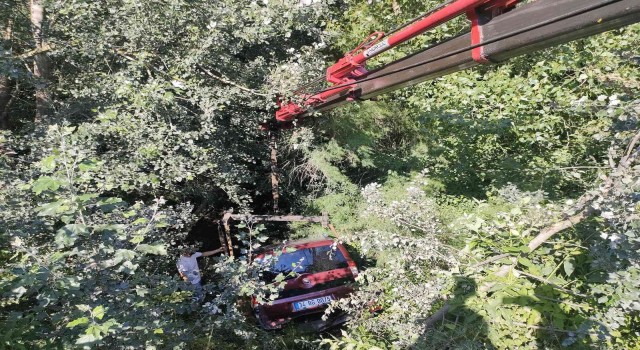 Ayazağada ticari araç dere yatağına uçtu, araçtakilerin burnu bile kanamadı