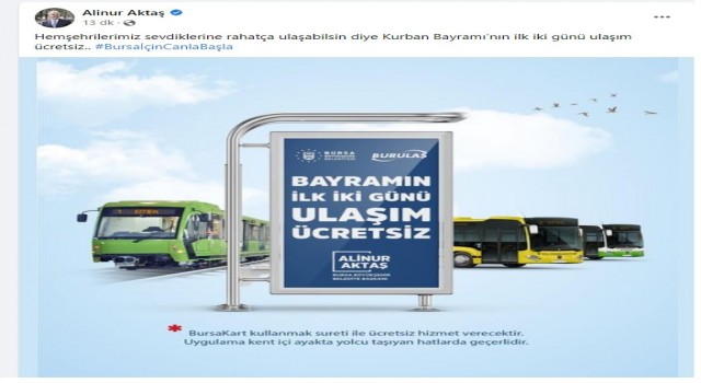 Bursada bayramda ulaşım ilk iki gün ücretsiz
