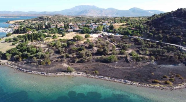 Çeşmede yanan alan havadan görüntülendi