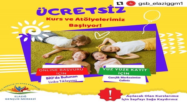 Elazığ Gençlik Merkezinde ücretsiz gelişim kursları başlıyor