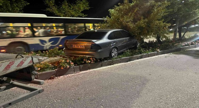 Elazığda virajı alamayan otomobil refüje çıkarak ağaca çarptı