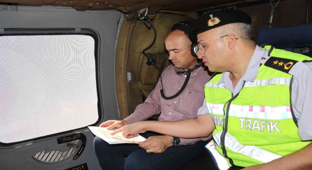 Kayseride bayram öncesinde helikopterle trafik denetimi