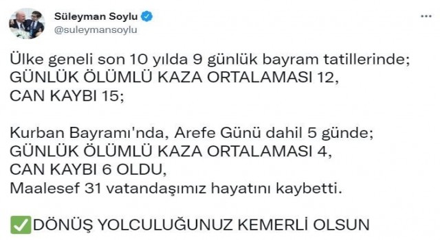 Kurban Bayramında trafik kazalarında 31 kişi hayatını kaybetti