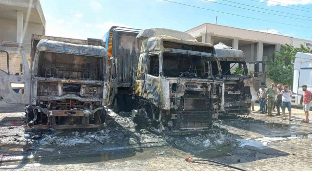 Mardin Galericiler Sitesinde çıkan yangında 2 tır, 1 kamyon yandı, 3 kişi yaralandı