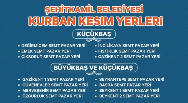 Şehitkamilde kurban satış ve kesim yerleri belirlendi