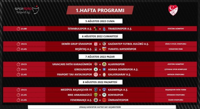 Süper Ligin ilk 2 hafta programı değişti