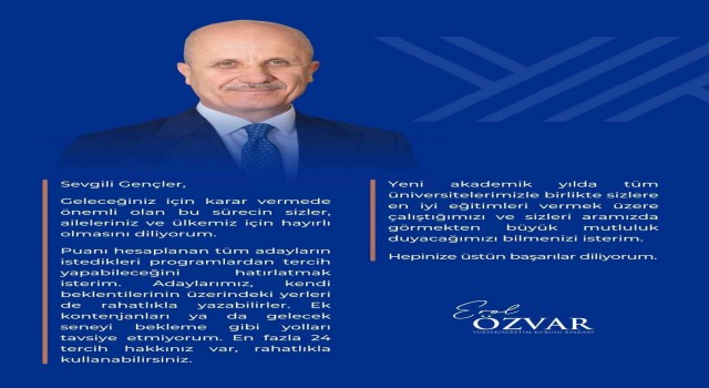 YÖK Başkanı Özvardan üniversite tercihi yapacaklara mesaj