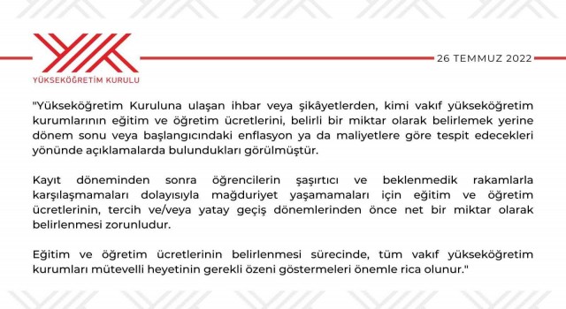 YÖKten vakıf yükseköğretim kurumlarına “eğitim ücreti” uyarısı