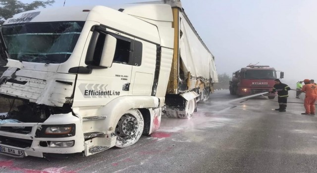 Afyonkarahisar-Antalya karayolu devrilen tır yüzünden 2 saat ulaşıma kapandı
