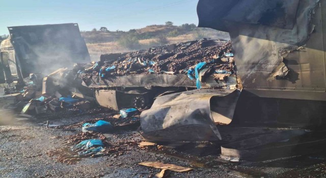 Alevlere teslim olan tırdaki 20 ton fındık küle döndü