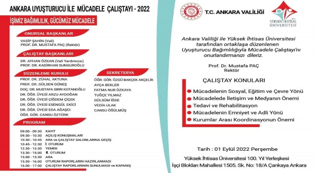 Ankara Valiliği ile Yüksek İhtisas Üniversitesinden ‘Ankara Uyuşturucu ile Mücadele Çalıştayı