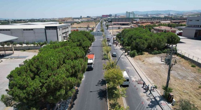 Asfaltlanan Eski Manisa Yolunda sıra kaldırımlarda