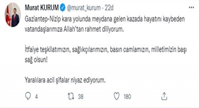 Bakan Kurumdan, 2 İHA çalışanının vefat ettiği kazada hayatını kaybedenler için başsağlığı mesajı