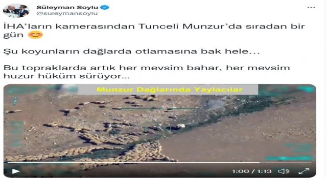 Bakan Soylu, Munzur Dağlarının İHAlarla çekilmiş doğa harikası görüntülerini paylaştı