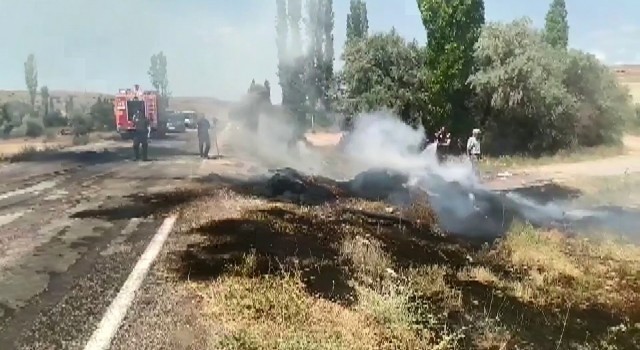 Balya yüklü traktör römorku alev aldı, 1 kişi yaraladı