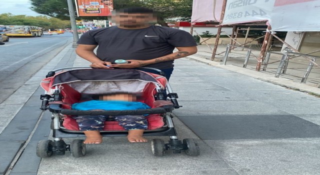 Beşiktaşta öz çocuğuyla dilenen baba yakalandı