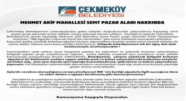 Çekmeköy Belediyesinden ‘ağaçlar kesiliyor iddialarına yalanlama