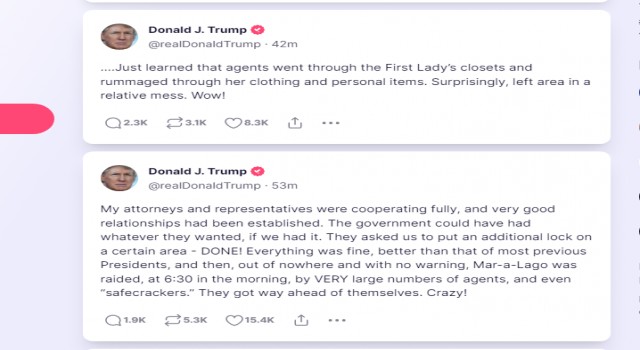 Eski ABD başkanı Donald Trump, evine yapılan aranmayı bizzat onayladığını açıklayan Adalet Bakanı Merrick Garlanda Truth sosyal medya hesabından cevap verdi