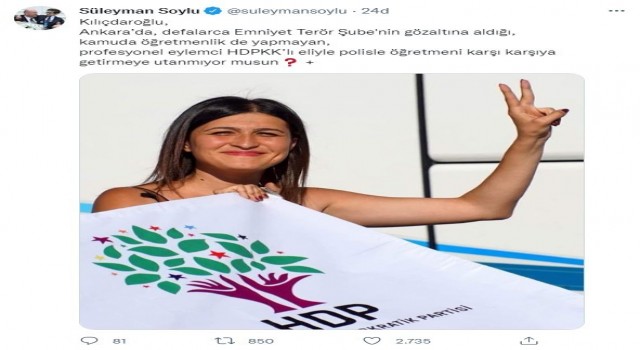 İçişleri Bakanı Soyludan CHP Genel Başkanı Kılıçdaroğluna tepki