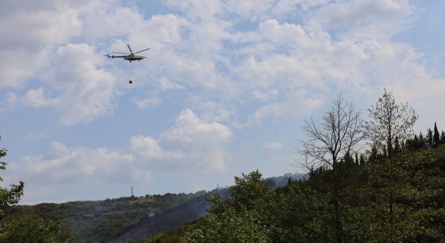 Kocaelide orman yangınına helikopterle müdahale sürüyor