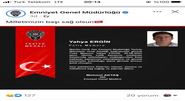 Mardindeki kazada bir polis şehit oldu