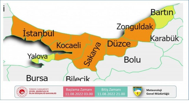 Meteorolojiden Düzce için turuncu uyarı