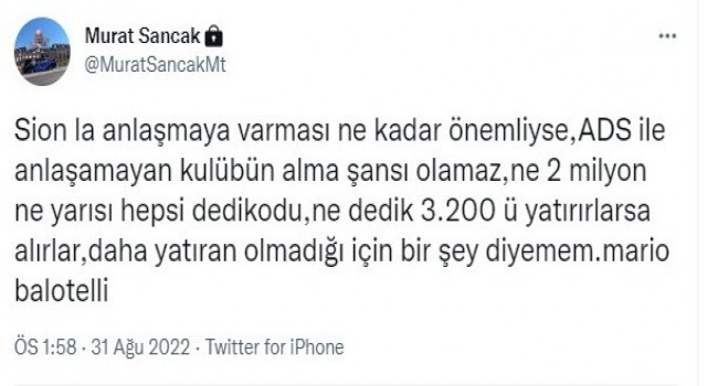 Murat Sancaktan Balotelli açıklaması