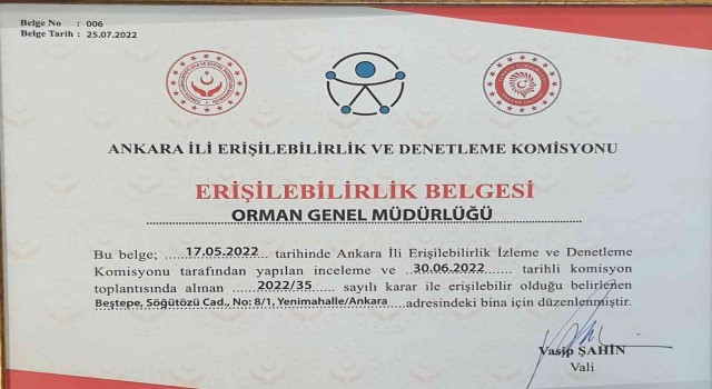 Orman Genel Müdürlüğü ‘Erişilebilirlik Belgesi aldı