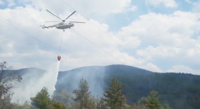 Tavşanlıda orman yangını helikopter desteği ile kısa sürede söndürüldü