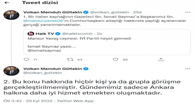 ABB Basın Yayın ve Halkla İlişkiler Koordinatörü Gültekinden İsmail Saymaza cevap