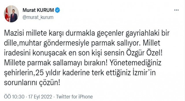 Bakan Kurumdan CHPli Özgür Özele yanıt: Millete parmak sallamayı bırakın