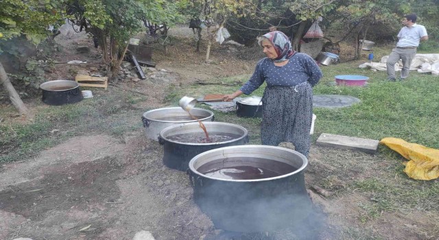 Batmanda hasadı başlayan kara üzüm ilkel yöntemlerle pekmeze dönüştürülüyor