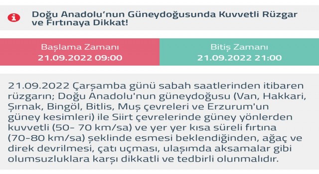 Bingöl dahil 7 il için fırtına uyarısı