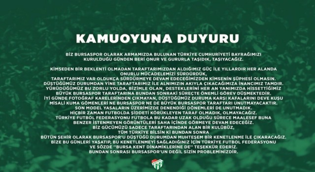 Bursaspor: “Bursasporu düştüğü durumdan muhteşem bir kenetlenme ile çıkaracağız”