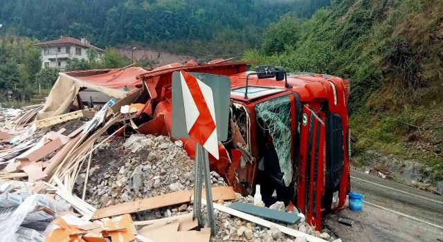 Devrilen tır alevlere teslim oldu, vatandaşlar kovalarla su taşıdı