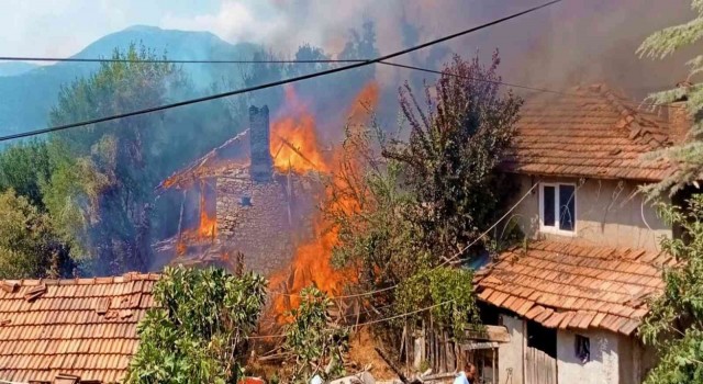 Ev ve ahırın kül olduğu yangında 22 küçükbaş hayvan telef oldu