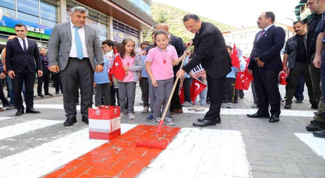 Gümüşhanede yaya geçitleri kırmızıya boyandı