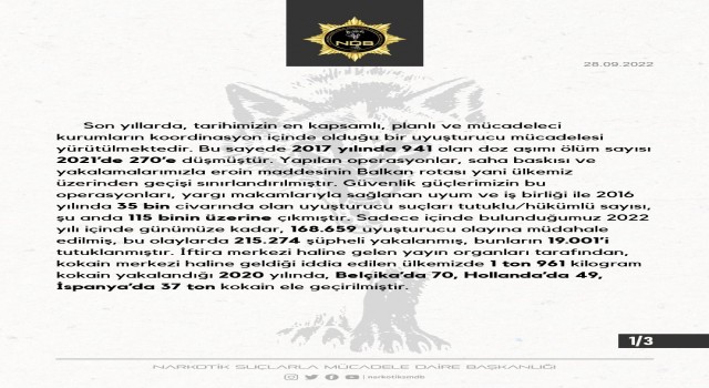 İçişleri Bakanlığından Türkiyenin uyuşturucu ile mücadelesine yönelik haberler hakkında açıklama