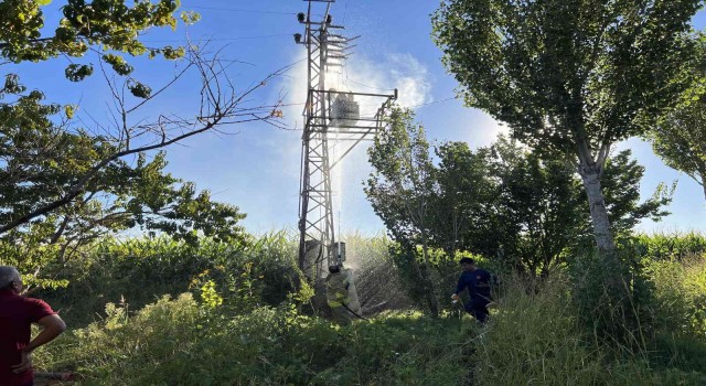 Mardinde patlayan trafo alevlere teslim oldu