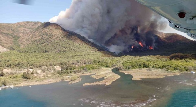 Marmariste orman yangınına havadan ve karadan müdahale başladı