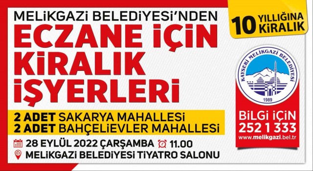 Melikgaziden 4 adet eczane için işyeri ihalesi