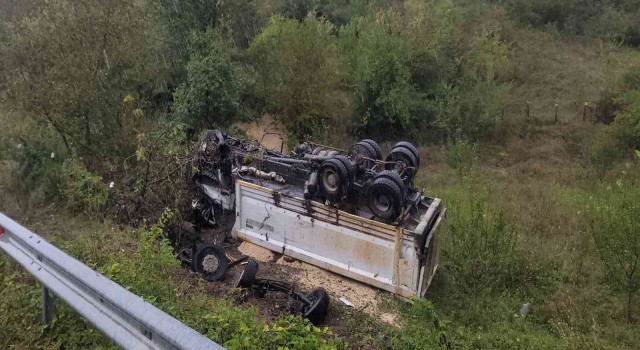 Mıcır yüklü hafriyat kamyonu şarampole devrildi: 1 ölü