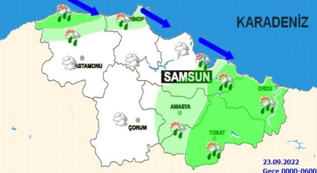 Samsuna kuvvetli yağış ve rüzgar uyarısı
