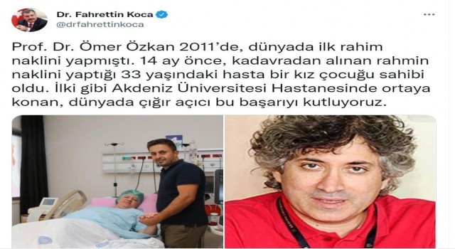 Bakan Kocadan Prof. Dr. Ömer Özkana övgü