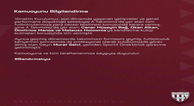 Bandırmaspor yönetiminden sporculara para cezası